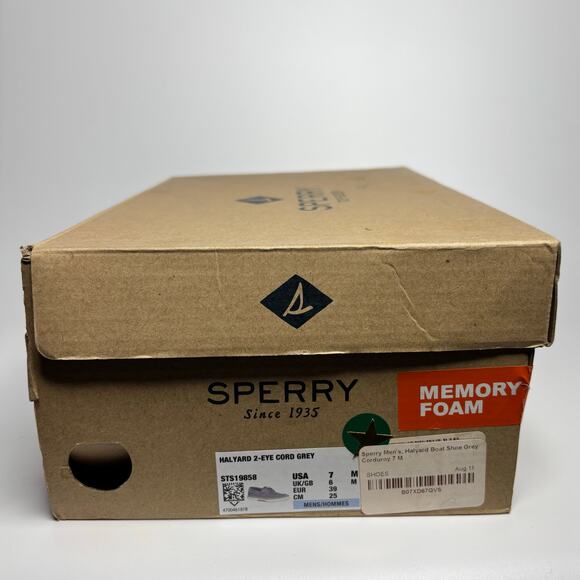 Sperry Men’s Halyard 2-Eye Boat Shoe in Cord Grey